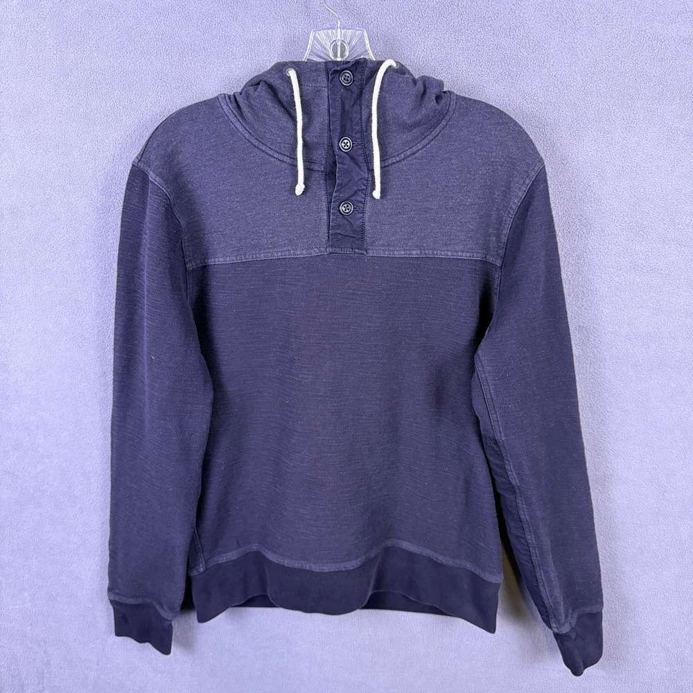 J.Crew Hoodie Mens Small Blue Button Neck Pullover Long Sleeve Casual Cotton - Picture 1 of 7